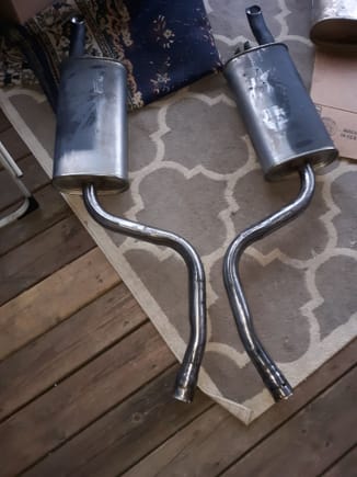 Rear exhaust pipes in process of polishing. The rear mufflers will be lightly prepped and recoated in matte black finish.