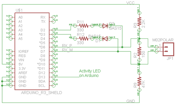 IEBus Controller using an Arduino Uno R3 with an ATMega8 running at 16Mhz.