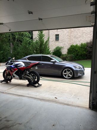 The GS with my other wheel set and my CBR600RR 2013 model. Ready for wash time. Kind of my therapy.