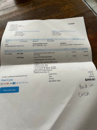 Well I ended up taking it in and they basically said I did not need a Timing Chain or Spark Plugs ….. but they did recommend  Transmission Oil change, which I said fine ! I did make a Quick Call to the Lexus Dealership and they gave me a Quote: of 499.99  so I feel Good about only having to pay 200.00  my