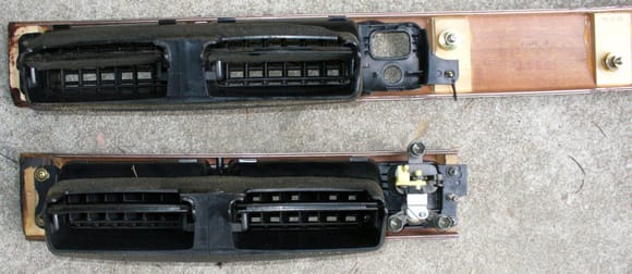 Center vents. Top: '97-00. Bottom: '93-96. Note the different attachment points for vent to wood trim and wood trim to dash.