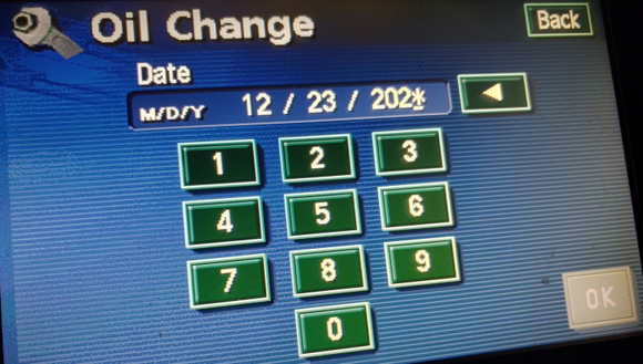 Oil change screen