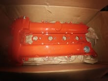 New powdered valve cover. Doesnt exactly match tial red like i asked but i like it anyway. Candyapple red with metal speckel in it