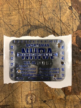 NHRA 7.50 Certification tag.