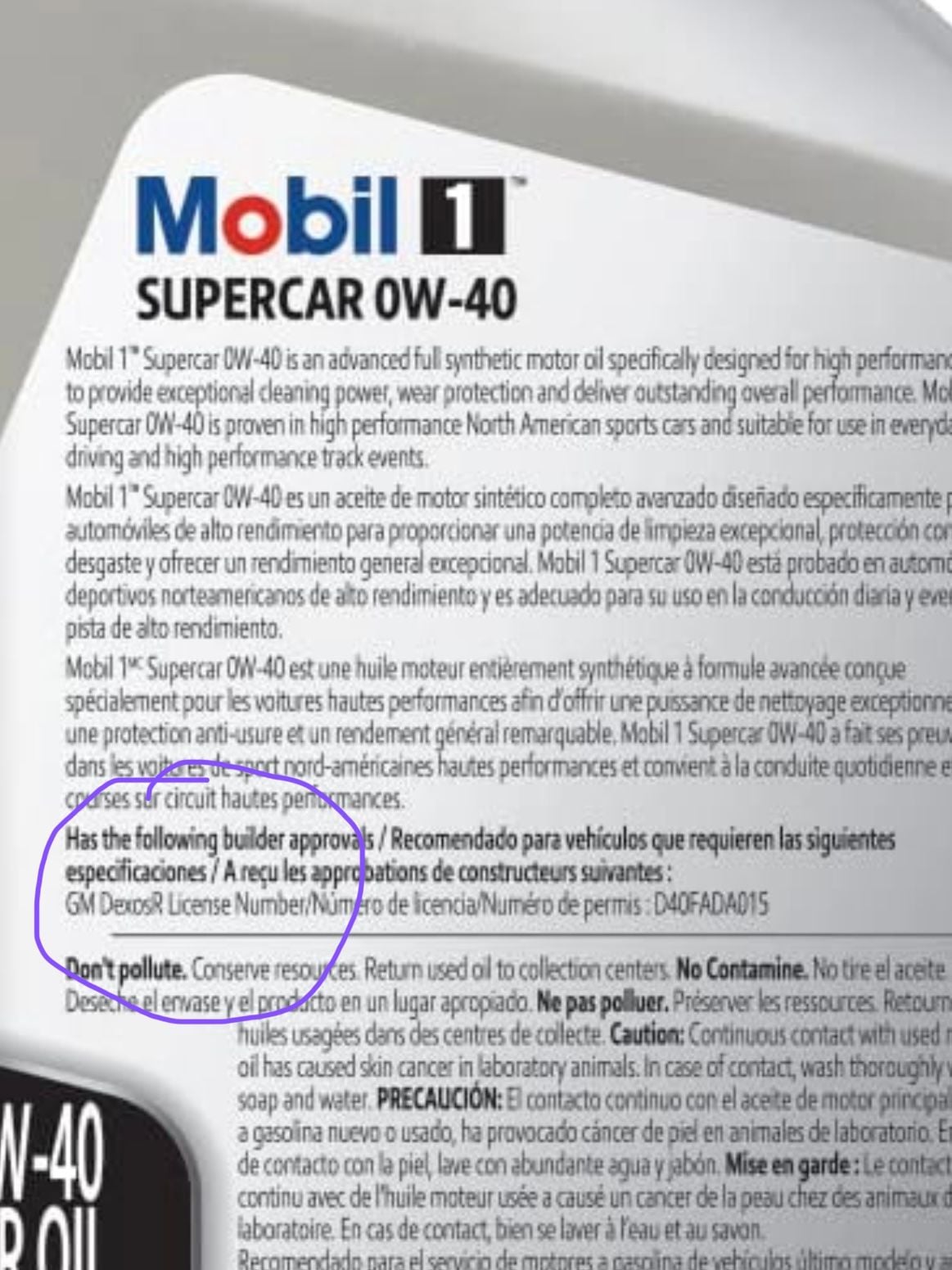 Mobile 1 supercar 0-40 oil (r) question - CorvetteForum