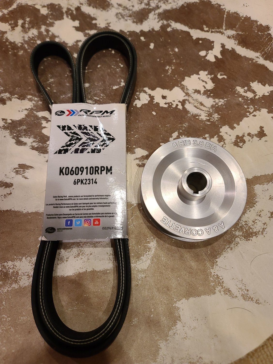FS (For Sale) AA 6rib 3.8" pulley with NEW Gates RPM belt