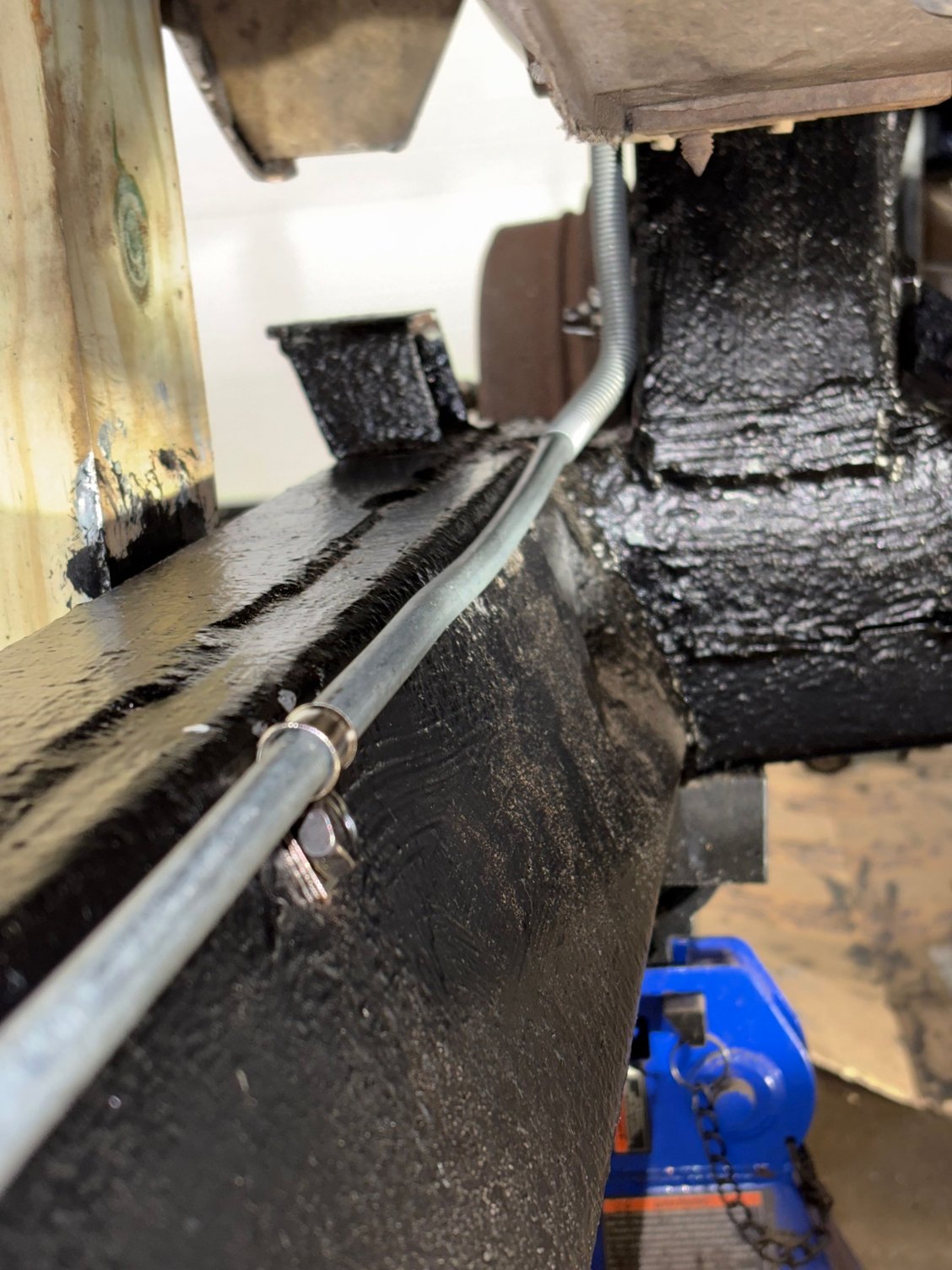 Replacement line is exactly where the original line was installed. The line goes into the frame at front of rear wheel. 