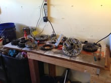 I have 4 work benches, this one was set up as dissassembly.  I had another one set for cleaning, and then the next two photos are my clean tables where I layed the parts out after I cleaned them.
