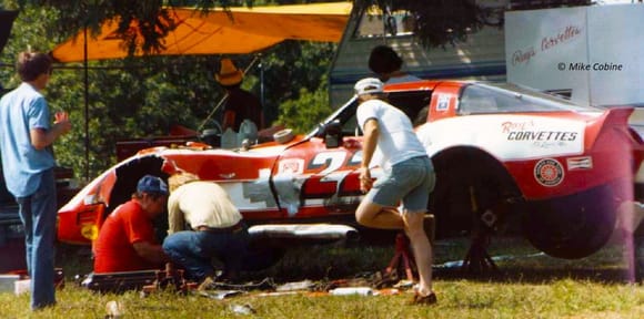 Ray Williams, Bob Klempel, and Dick Durant repairing a broken Corvette