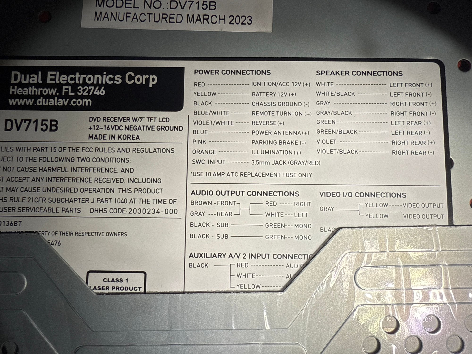 The model number is in top left corner beginning with DV