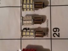 Cheap leds top, 60 LED light #2, 27 LED #3,18 LED #4, Hi power LED and heat sink-red #5, stock lamp-bottom