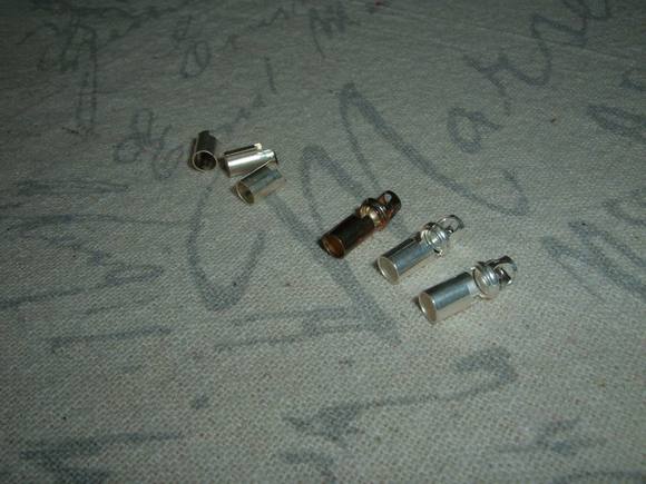 Left 3, came out of 5 wire RCM connector. Right 3 were replacements.  Cut bad end off the wire, strip back, then solder new connector on wire.  Make sure they are inserted back in connector correctly. DONE