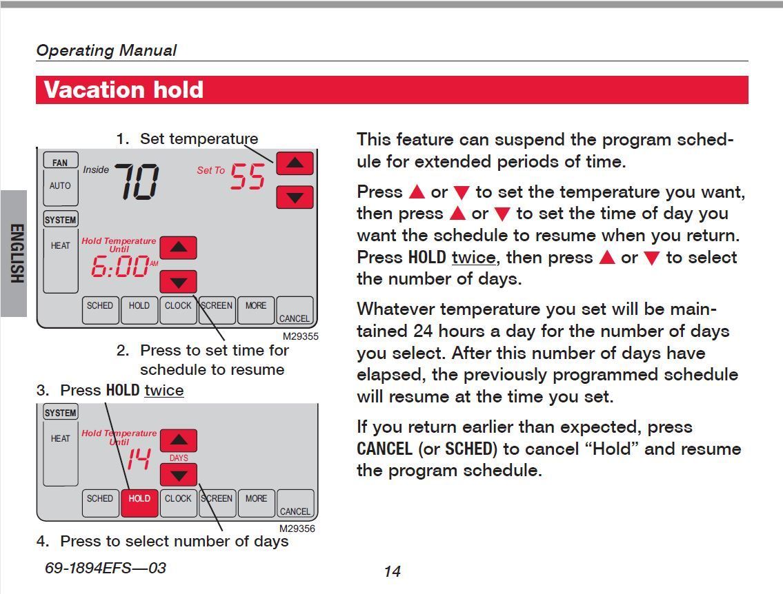 Honeywell VisionPro TH8000 Vacation Hold Community