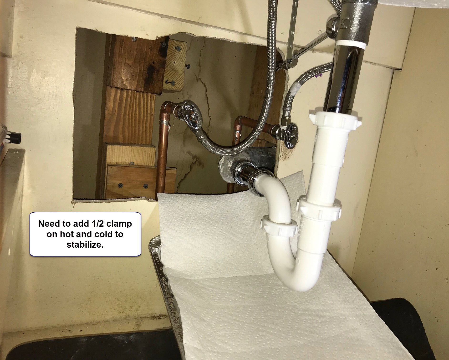 Replacing bathroom sink faucet, drain pipe and add turn offs