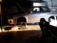 Nice photo of opportunity as the sun was setting and only had garage door cracked open.