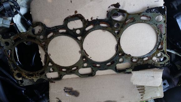 Yeah it really looks fried and defected guys. Ok also after I cleaned and prept the block I did take a good close look around the bolt holes and I could not find any cracks. So I'm hoping the gasket itself is the culprit