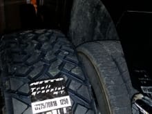 Going on the dropstars tire measures out to 33.5"x11"  a true 275 70r18 tire with more of a street tread not as tall and there will be no plastic trimming or extreme drops in gas mileage see to many times people havin to trim plastic. Going for an all out aggressive stock look like it was "made that way" not trying to modify to make it look or perfom in a way its not suppose to went for a slightly wider stance to make up for the 2.5" level so the front suspension can act right going around turns