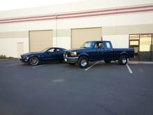 My truck next to my buddy's 2011 5.0 with the same color paint. His car is why I chose the blue I did.