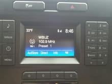 This is what my '15 XLT display looks like on FM Radio. Above where it says 102.9 It will scroll through the radio stations call letters, phone number and the artist that is playing and the name of the song