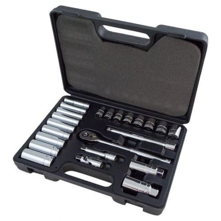Check out our tools and accessories like this 23-piece metric ⅜” drive socket wrench set. Save 44% on this set: Part # 1AXAA00015