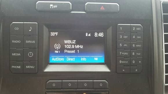This is what my '15 XLT display looks like on FM Radio. Above where it says 102.9 It will scroll through the radio stations call letters, phone number and the artist that is playing and the name of the song