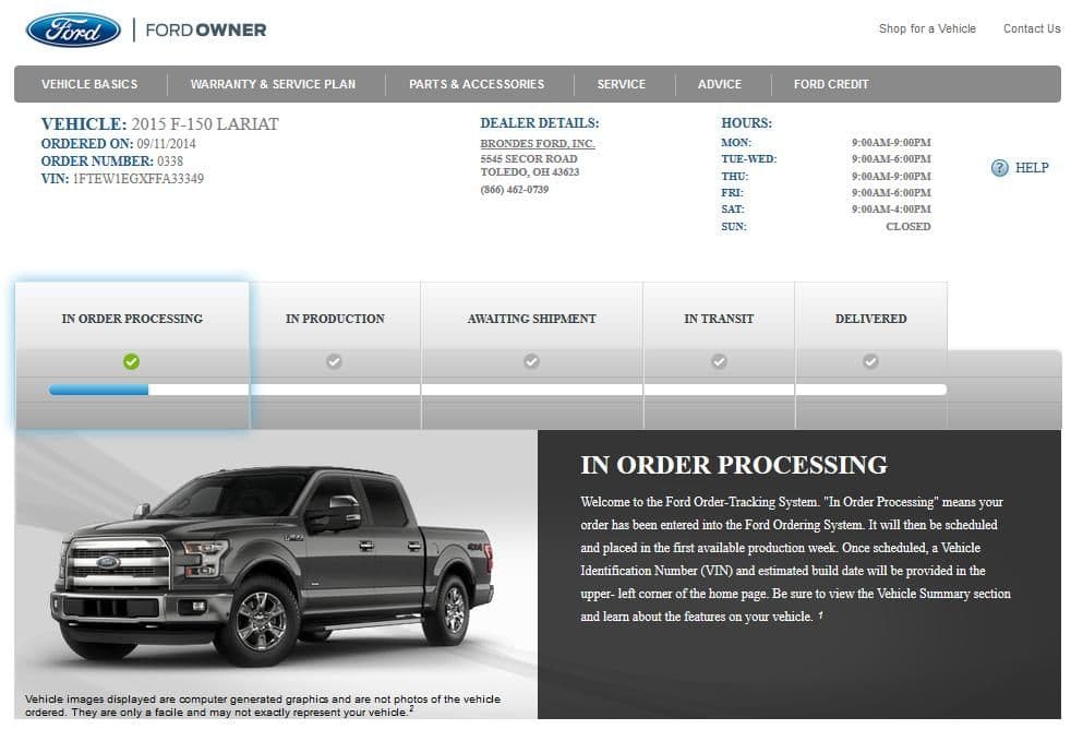 Ford delivery tracking vin
