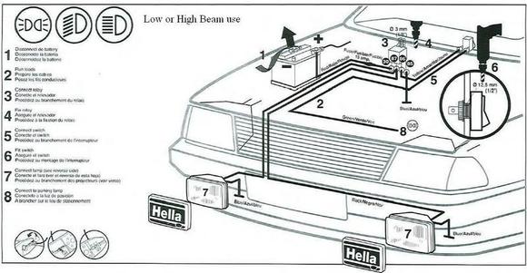 Hella 500-550 install parking lamp.  Aux lamps work any time the parking lamps are turned on.