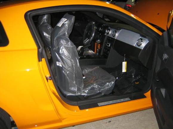 Passenger side interior at dealer lot.