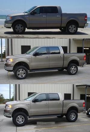 Top - stock

Middle - Rancho 4"

Bottom - Rancho 4"   315/70 17 Duratracs