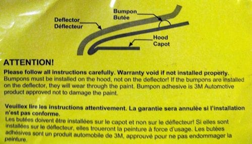 bumpon instruction sticker on top middle of deflector