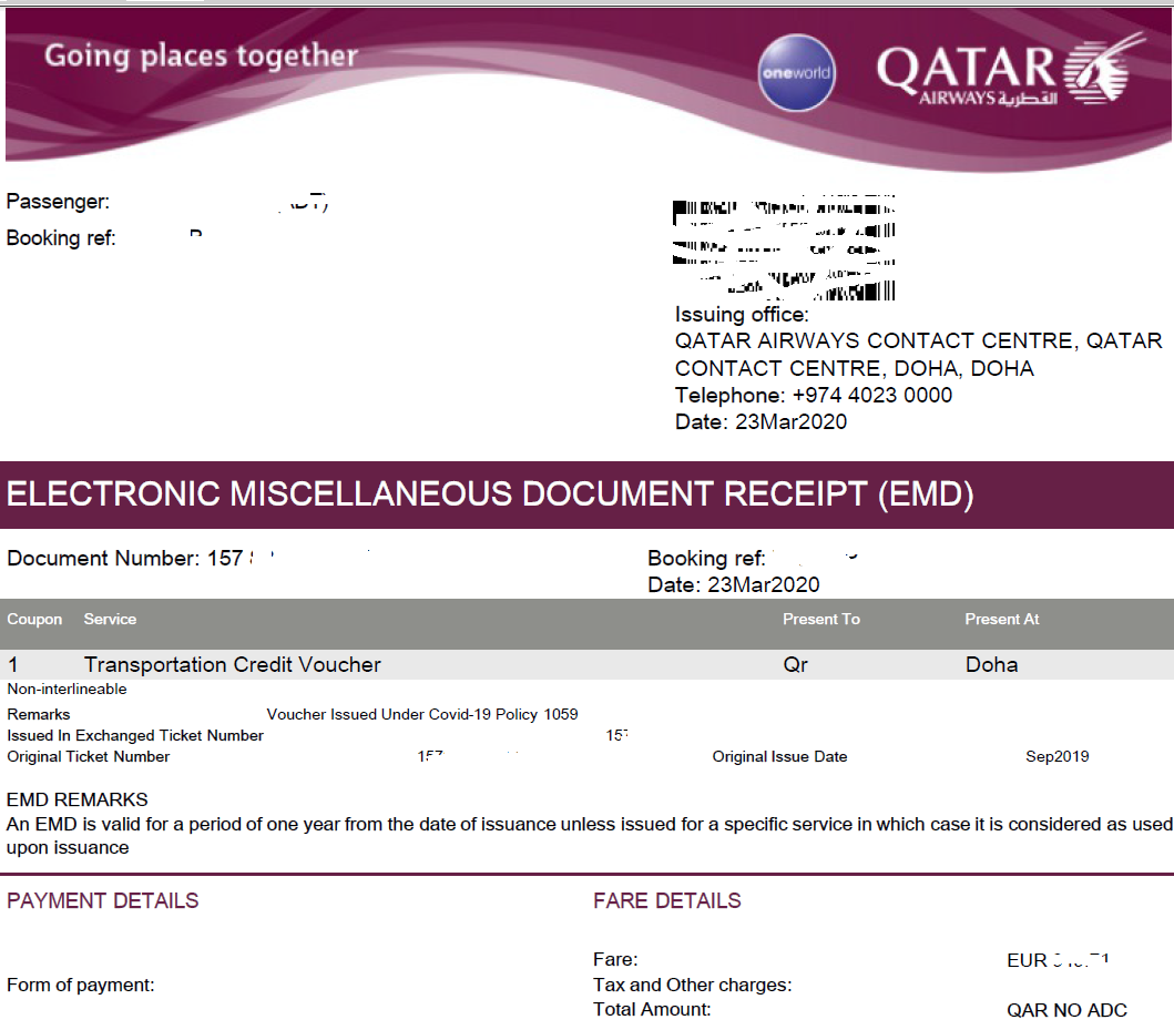 qatar travel voucher refund