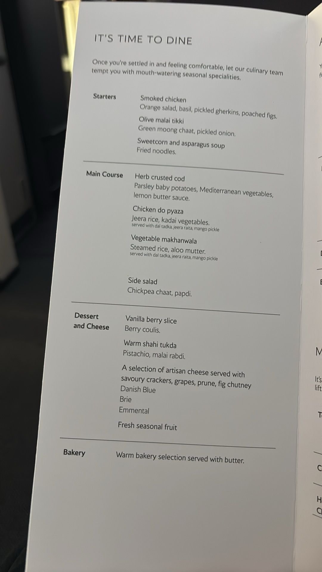 Surprised to see this menu for an 8:40am flight - I was expecting breakfast.