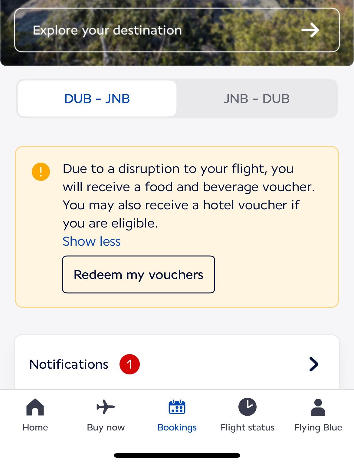 This is the notification. When I click on the link, I get redirected to the website. If I try to download a voucher, nothing appears..