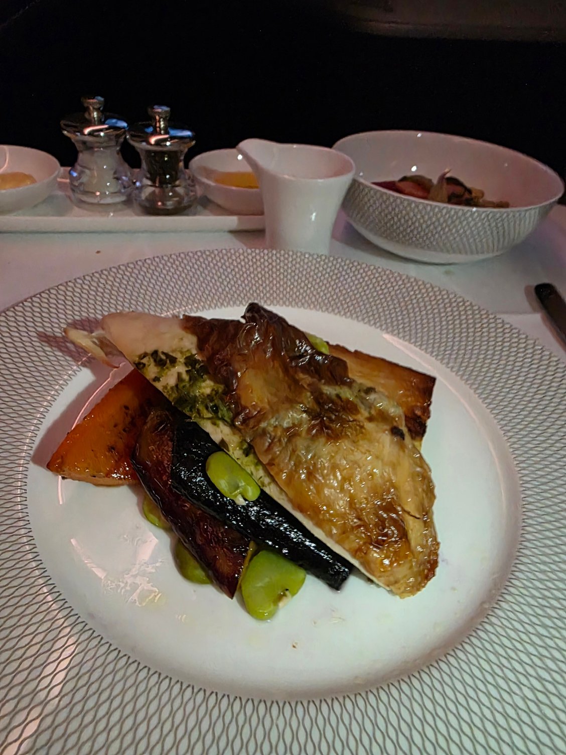 Chicken, skin could have been crispier  but moist and overall very nice 