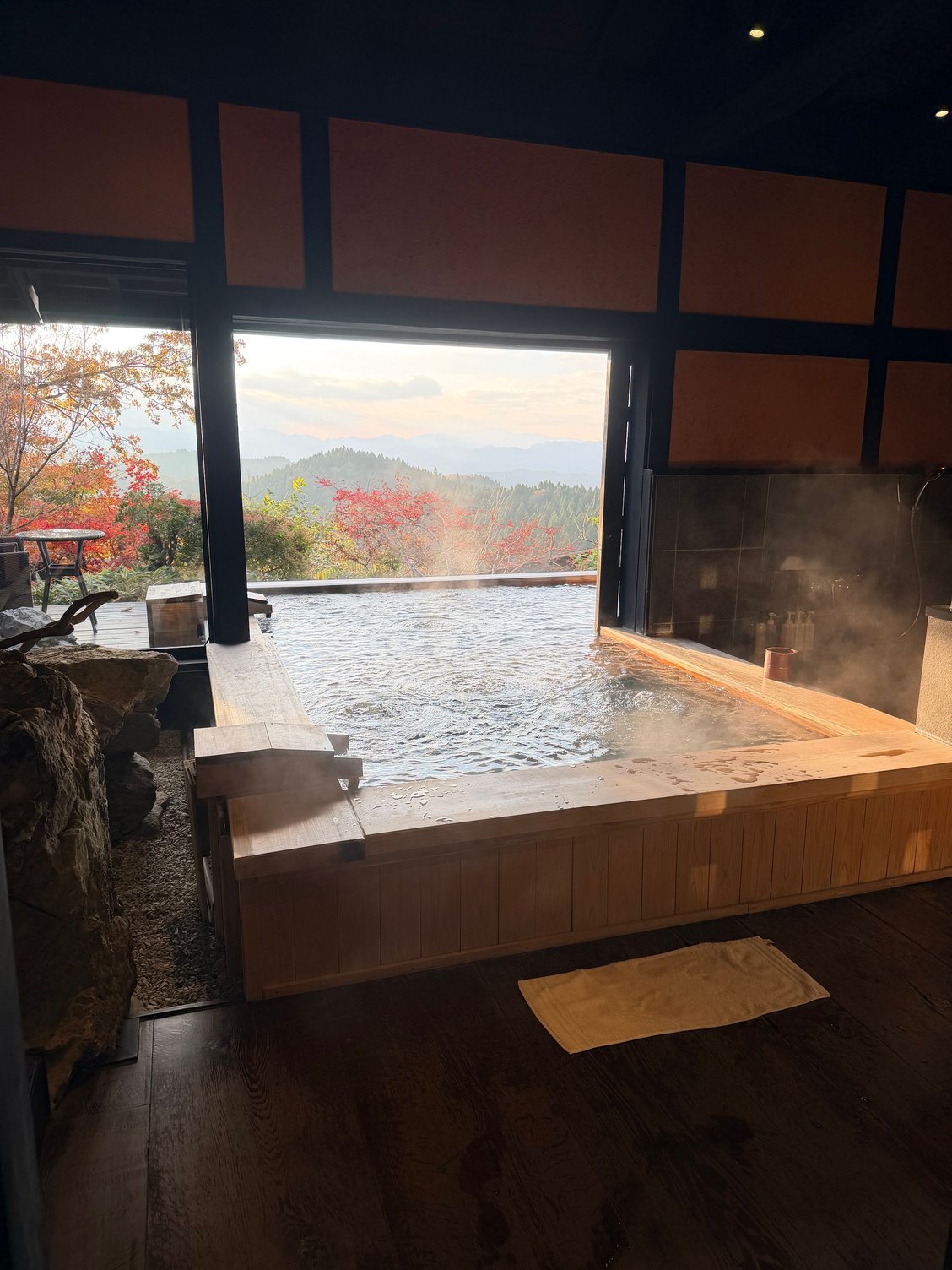 Izayoi room. First wow moment. Window can be closed if too cold outside and shower is right next to the onsen.