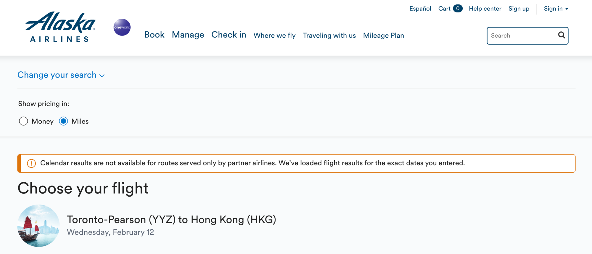 Issues with Award Calendar/Flexible Dates View for Partner Airline 