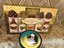Inside the bags, I found a yummy assortment of Tea Forte teas and coconut body butter from The Body Shop which smells amazing!  Can’t wait to try all of it-thanks very much Deds1!