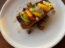 Pacific Bass - broiled and rubbed in jalapeño, crispy edges, but tender on the inside. Full of flavor and our favorite part of the meal.
