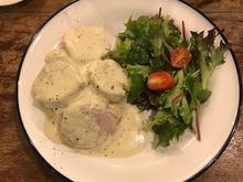 Pork medallions in cream sauce on mash 