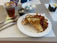 Artisan Grilled Cheese with two types of cheese, turkey, and bacon served with Terra Chips and a tiny cup of cole slaw. When I requested no ice for my drink, I was surprised to learn I would not get the full bottle of iced tea, only the cup. 