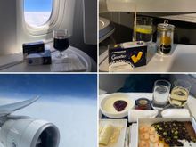 Enroute drinks & cheesy crackers 
2nd service is a tray with several options to choose 