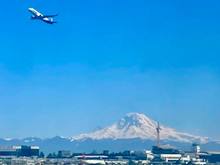 Seattle airport with Mt Rainier in the background. 