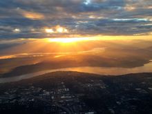 Gorgeous sunrise approaching Seattle.
