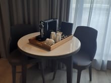 Room 319 Dining Table and Nespresso machine