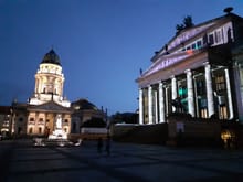 The Gendarmenmarkt at night during the Festval of lights ( finished on 12th Sep with the Konzerthaus lit up)