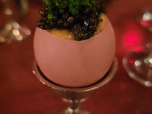 Soft egg in the shell with smoked sturgeon, kaluga caviar; absolutely spectacular. The LA Times restaurant critic Bill Addison raved about this.