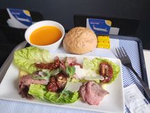 Roast Beef Salad, or vegetarian optipn. Caramel mousse was good.