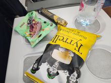 Breakfast included chilled nuts with dried fruit, Britain's finest crisps as the main, and a single-harvest selected chocolate bar for dessert. All paired with Hungarian still water. This scrumptious meal purchased for just 13 GBP prior to boarding