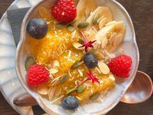 Hassaku orange porridge - it is cold fruits on warm oat porridge.  Probaby my least favority