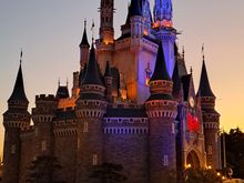 Side view of the castle at dusk